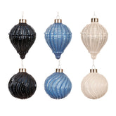 Decoris Glass Bauble with Glitter Swirls 8cm - Blue (6 Assorted )